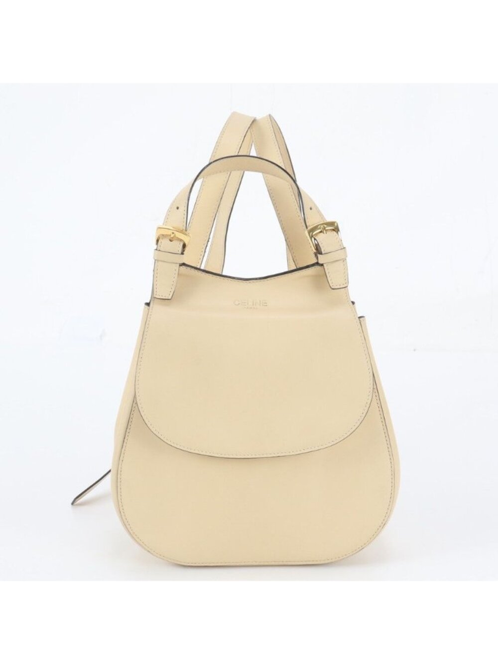 Celine Leather Backpack Shoulder Bag Beige Gold